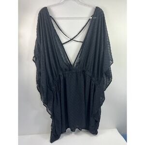 Time And Tru Cover Up Women's Plus Sz 3X Black Deep V-Neck Elastic Waist